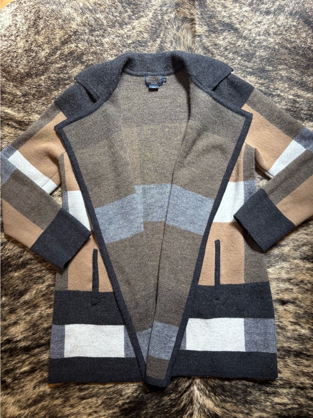 Pendleton Women’s Plaid Cardigan, Sweater, Blazer, Size XL, 100% Merino Wool